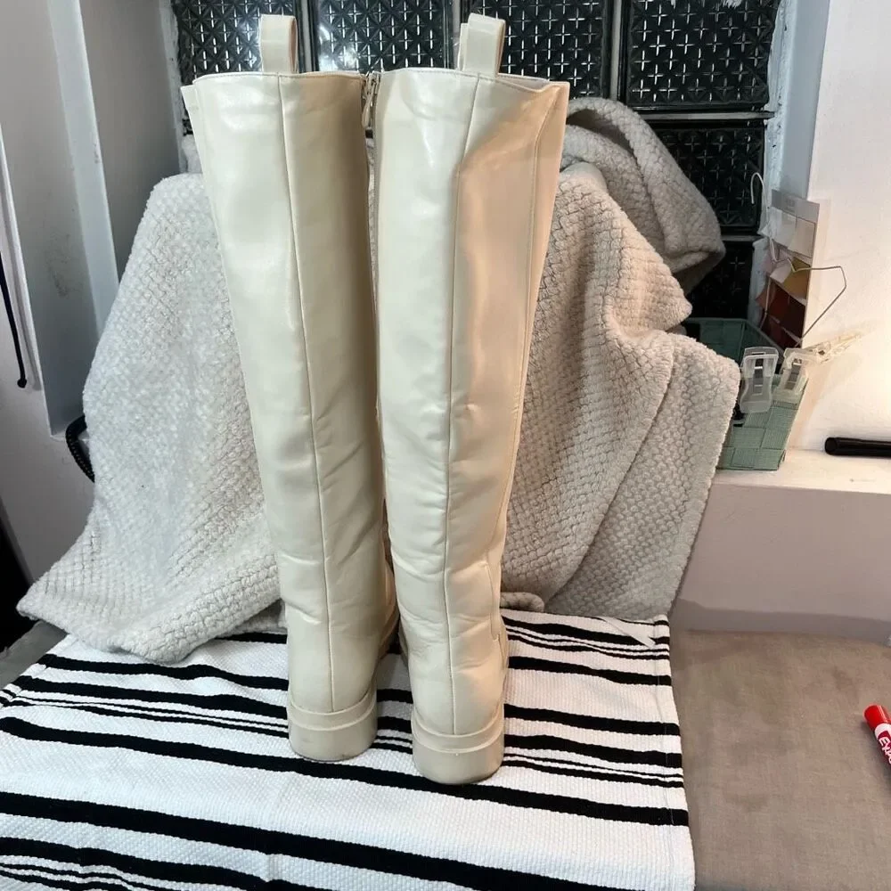 Fashion Nova Nude Big Moves Chelsea Lug Sole Knee High Boots Size 11 - Picture 6 of 11